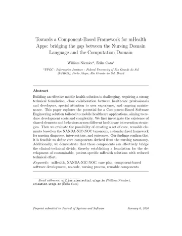 Towards a component-based framework for mHealth apps: Bridging the gap between the nursing domain language and the computation domain